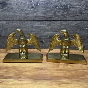 Vintage Solid Brass Eagle Bookends – Heavy Americana Library Décor -Pair